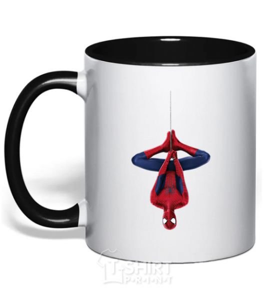 Mug with a colored handle Spiderman upside down black фото