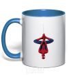 Mug with a colored handle Spiderman upside down royal-blue фото
