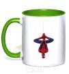 Mug with a colored handle Spiderman upside down kelly-green фото