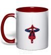 Mug with a colored handle Spiderman upside down red фото