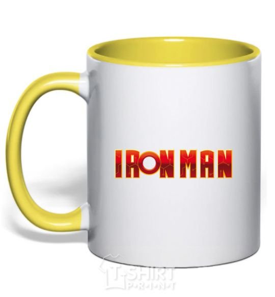 Mug with a colored handle Ironman logo yellow фото