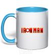 Mug with a colored handle Ironman logo sky-blue фото