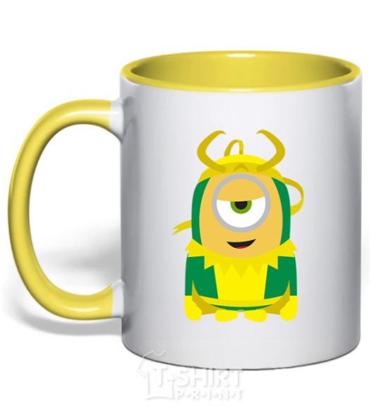 Mug with a colored handle Loki minion yellow фото