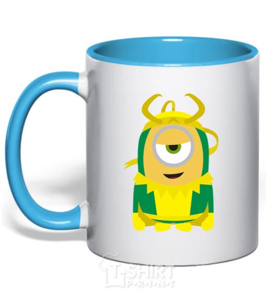 Mug with a colored handle Loki minion sky-blue фото