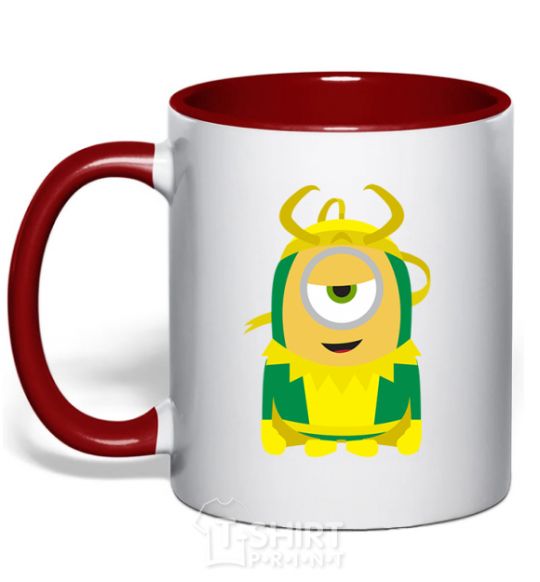 Mug with a colored handle Loki minion red фото