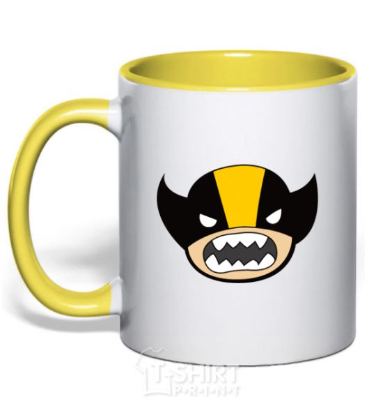 Mug with a colored handle Fun wolverine yellow фото