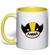 Mug with a colored handle Fun wolverine yellow фото