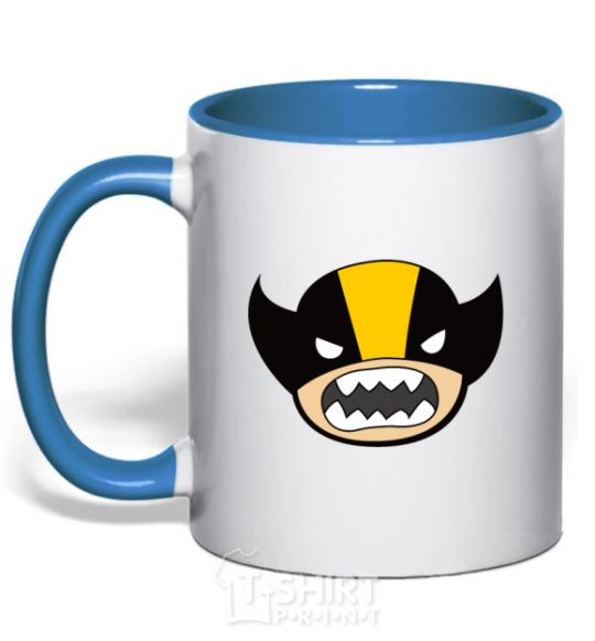 Mug with a colored handle Fun wolverine royal-blue фото