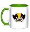 Mug with a colored handle Fun wolverine kelly-green фото