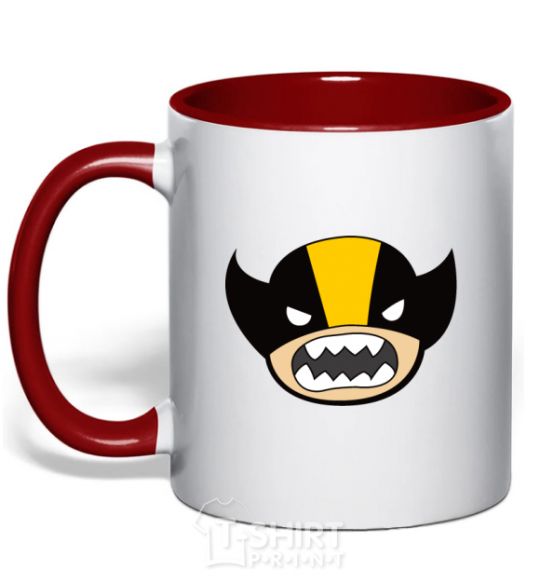 Mug with a colored handle Fun wolverine red фото