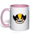 Mug with a colored handle Fun wolverine light-pink фото