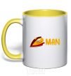 Mug with a colored handle Man iron yellow фото