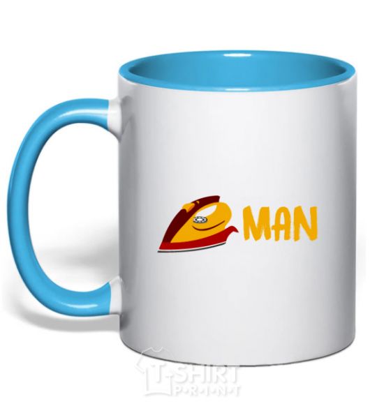 Mug with a colored handle Man iron sky-blue фото