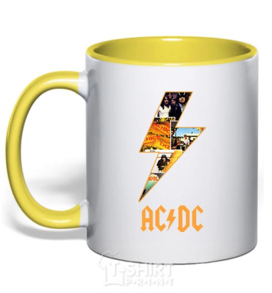 Mug with a colored handle AC DC rock yellow фото