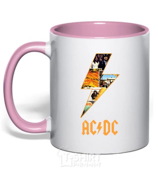 Чашка с цветной ручкой AC DC rock Нежно розовый фото