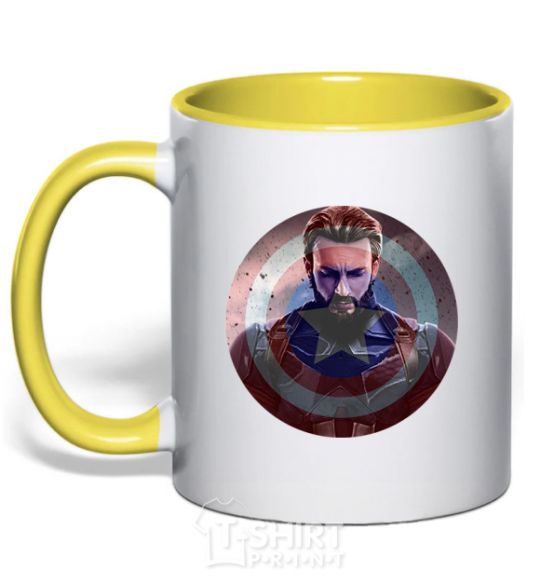 Mug with a colored handle Captain America Shield yellow фото
