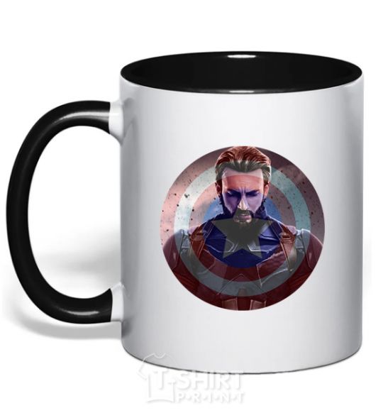 Mug with a colored handle Captain America Shield black фото