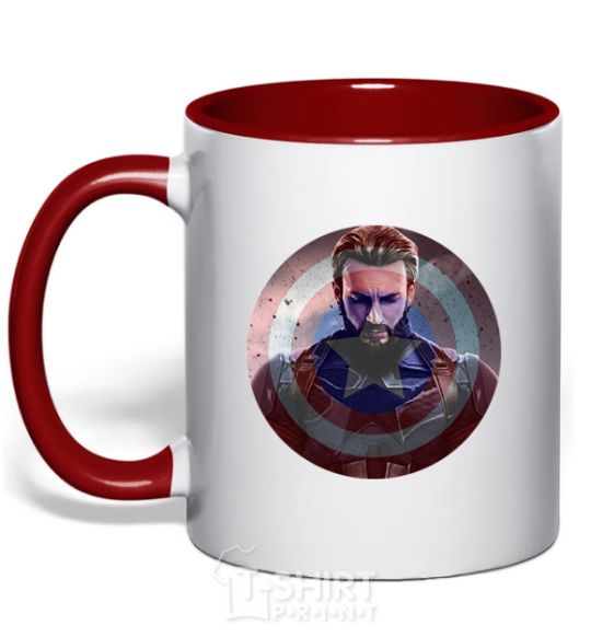 Mug with a colored handle Captain America Shield red фото
