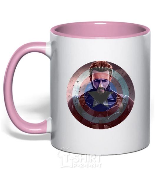 Mug with a colored handle Captain America Shield light-pink фото