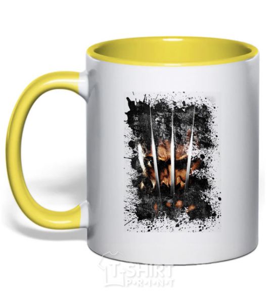 Mug with a colored handle Wolverine splash yellow фото