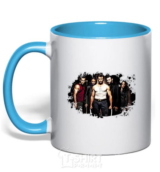 Mug with a colored handle Wolverine sky-blue фото