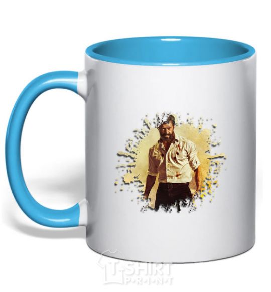 Mug with a colored handle Logan sky-blue фото