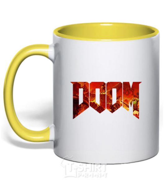 Mug with a colored handle DOOM logo yellow фото