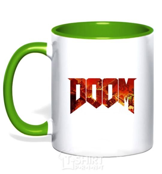 Mug with a colored handle DOOM logo kelly-green фото