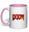 Mug with a colored handle DOOM logo light-pink фото