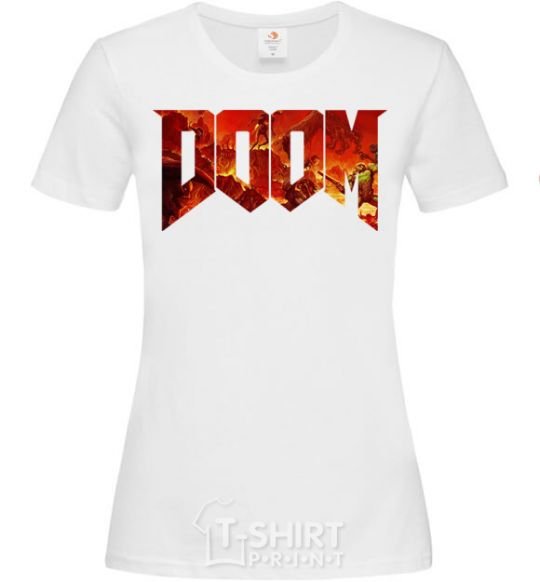 Women's T-shirt DOOM logo White фото