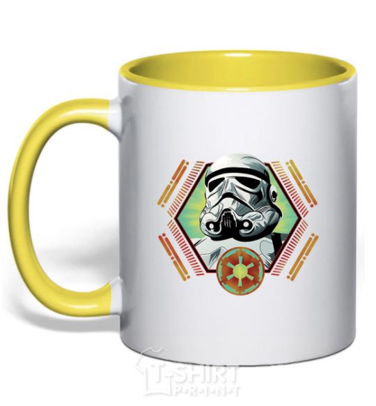 Mug with a colored handle A framed stormtrooper yellow фото