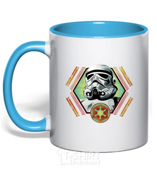 Mug with a colored handle A framed stormtrooper sky-blue фото