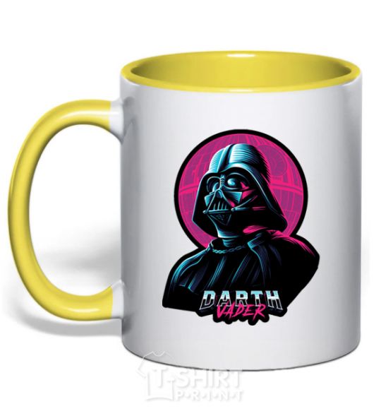 Mug with a colored handle Darth Vader star yellow фото