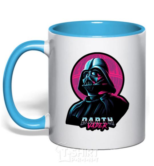 Mug with a colored handle Darth Vader star sky-blue фото