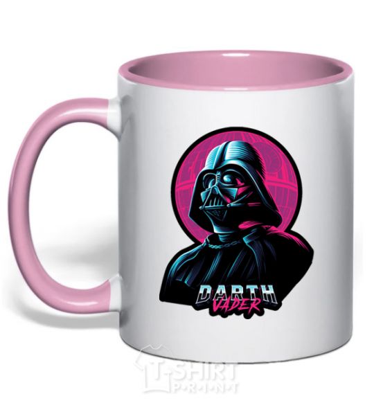 Mug with a colored handle Darth Vader star light-pink фото