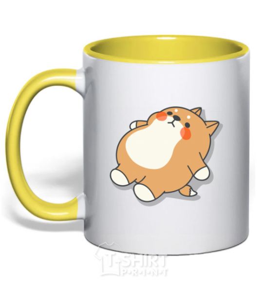 Mug with a colored handle Husky's down yellow фото