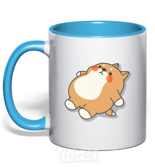 Mug with a colored handle Husky's down sky-blue фото