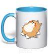 Mug with a colored handle Husky's down sky-blue фото