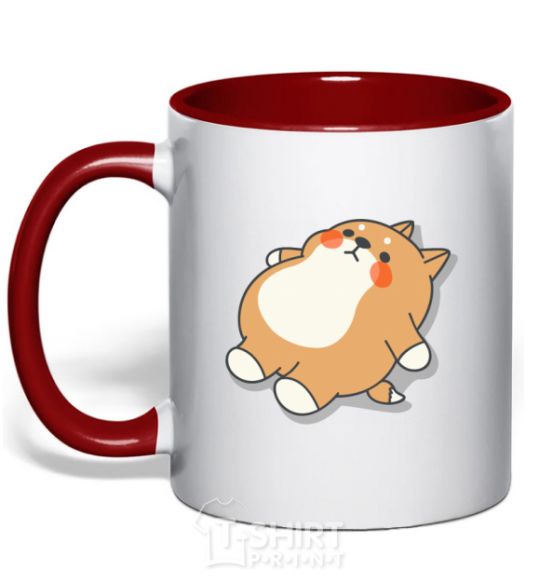 Mug with a colored handle Husky's down red фото