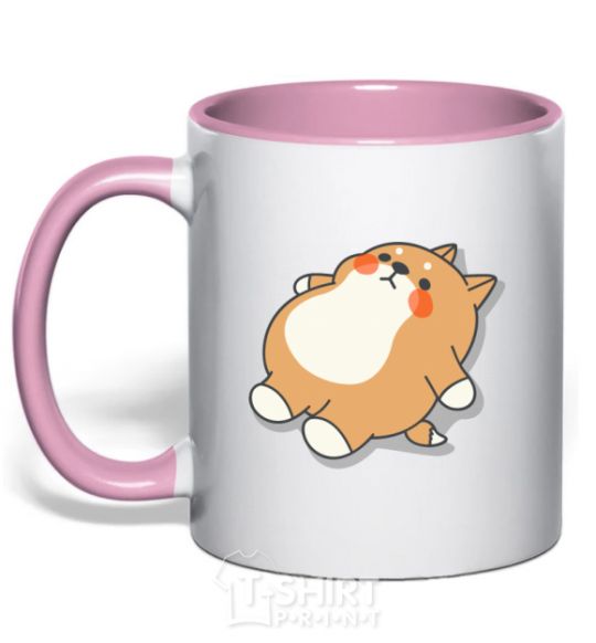 Mug with a colored handle Husky's down light-pink фото