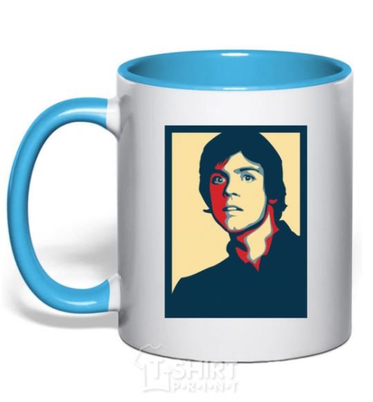 Mug with a colored handle Luke sky-blue фото