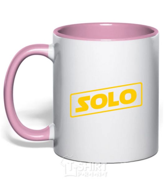 Mug with a colored handle Solo word light-pink фото