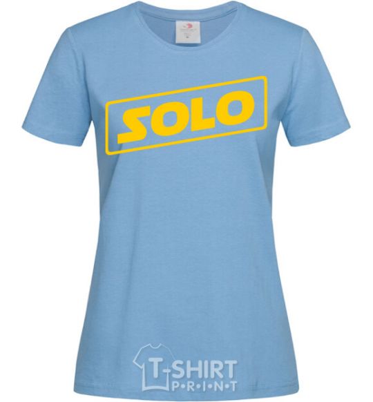 Women's T-shirt Solo word sky-blue фото