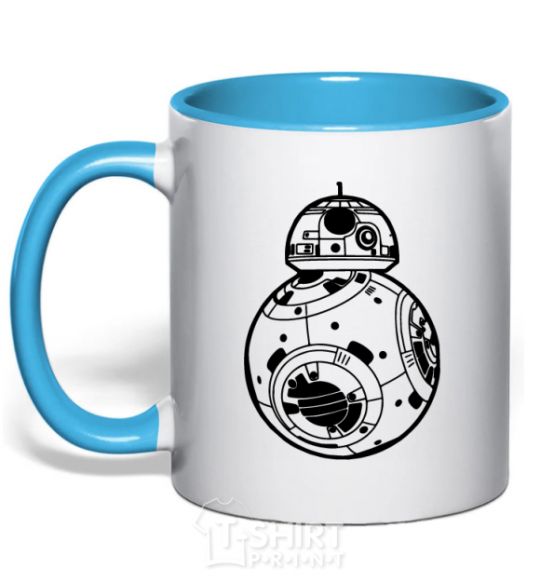 Mug with a colored handle BB-8 black sky-blue фото