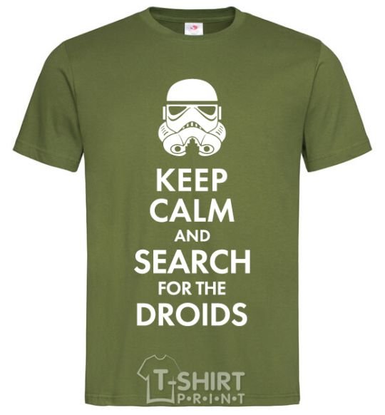 Мужская футболка Keep calm and search for the droids Оливковый фото