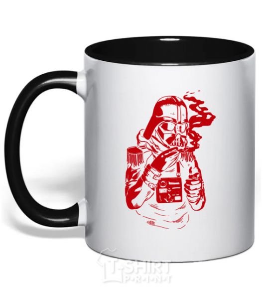 Mug with a colored handle Darth's smoking black фото