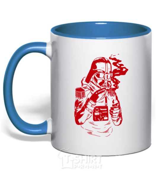 Mug with a colored handle Darth's smoking royal-blue фото