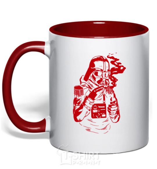 Mug with a colored handle Darth's smoking red фото