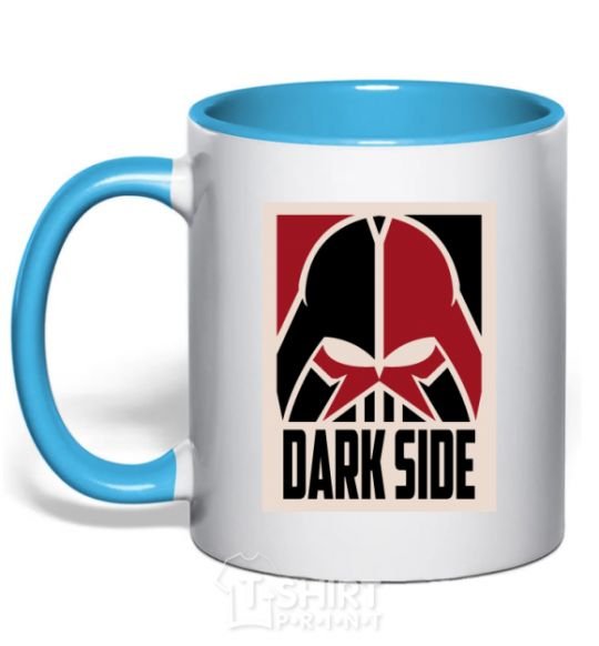 Mug with a colored handle Dark side sky-blue фото