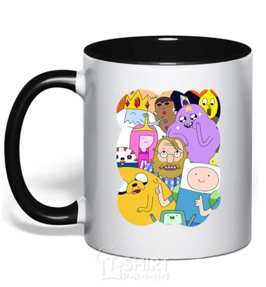 Mug with a colored handle Adventure time heroes black фото